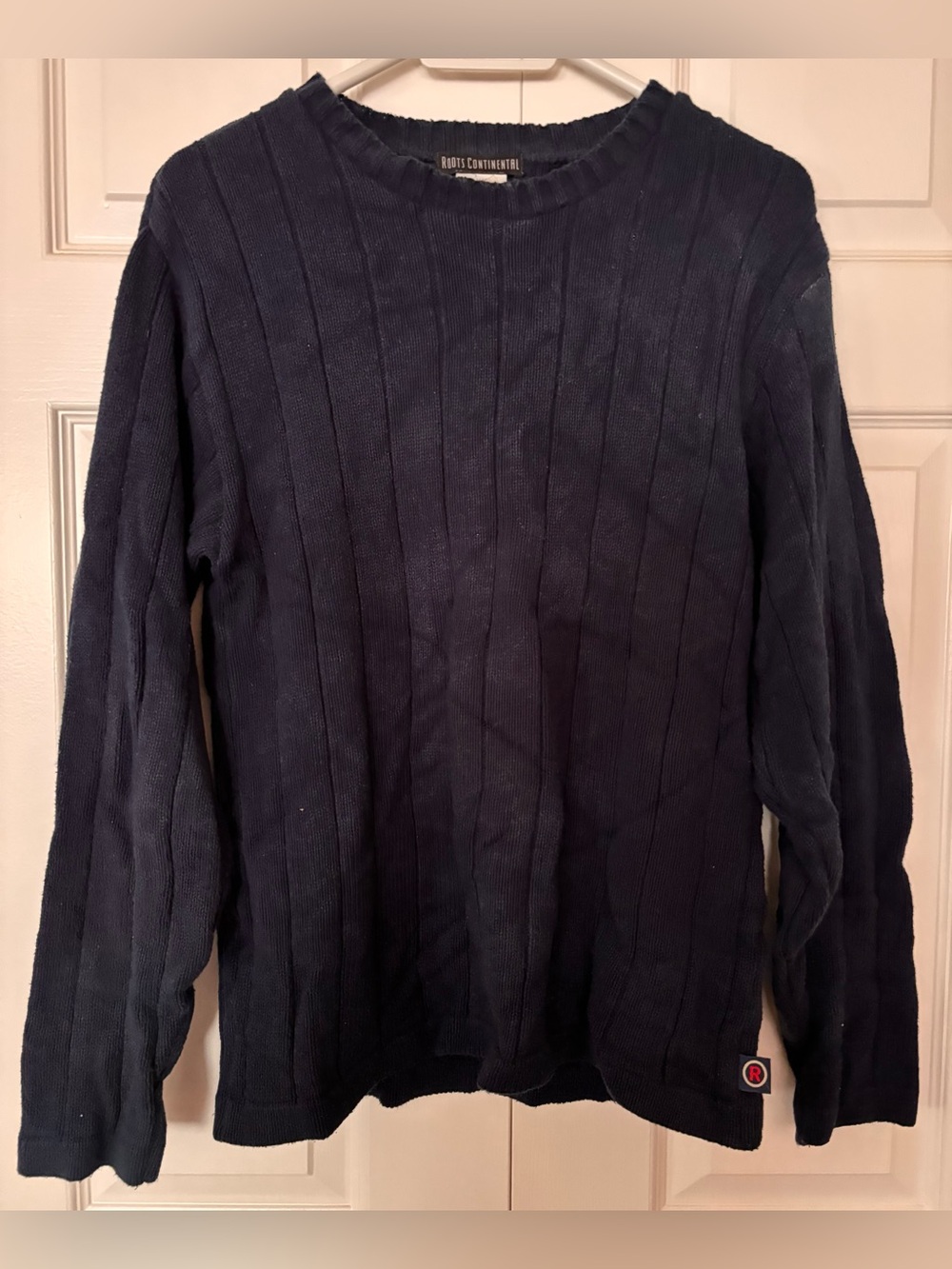 Roots Continental Blue Navy Ribbed Crewneck Sweater Size L